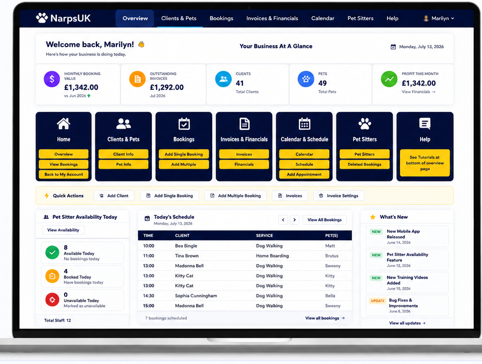 NarpsUK dashboard overview shown on a laptop