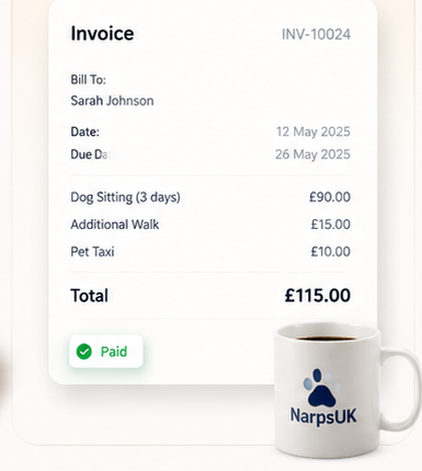 Invoice example in the NarpsUK app