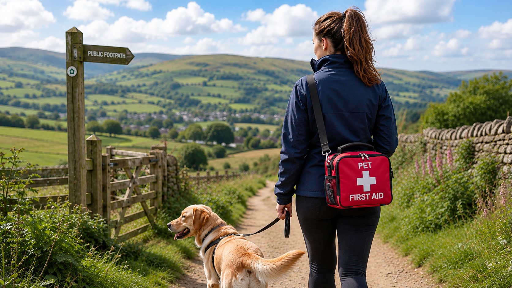 dog walker providing basic first aid care to dog in the UK